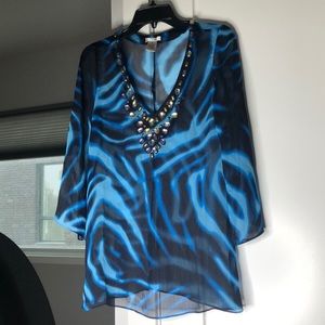 Blue animal print sheer bathing suit cover up